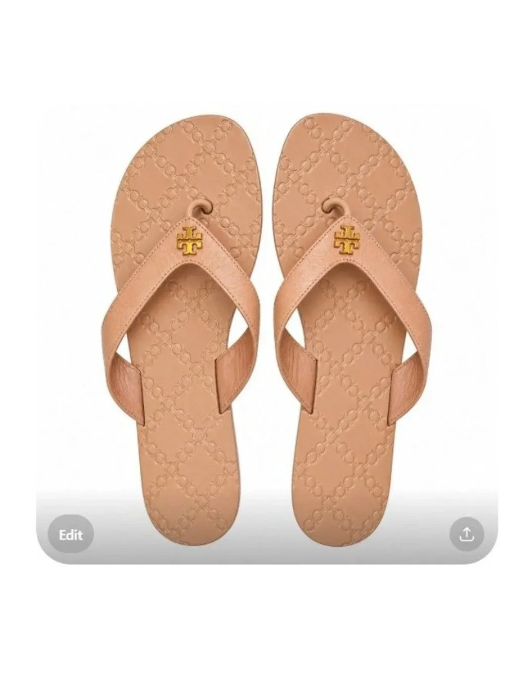 Tory Burch Monroe Flip Flop Sandals Logo Leather Flat Designer Chic 10.5